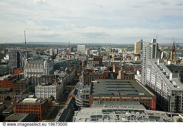 The skyline of Manchester  England  UK.
