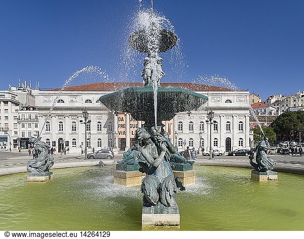 The Square Rossio or Praca Dom Pedro IV. Lisbon (Lisboa) the capital of Portugal. Europe  Southern Europe  Portugal  March