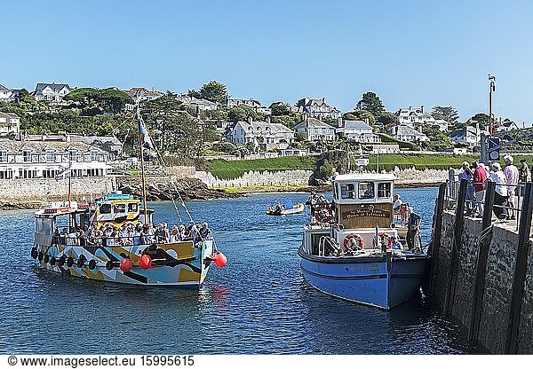 The st.mawes ferry coming in to the harbour after the short journey from falmouth  cornwall  england  uk.