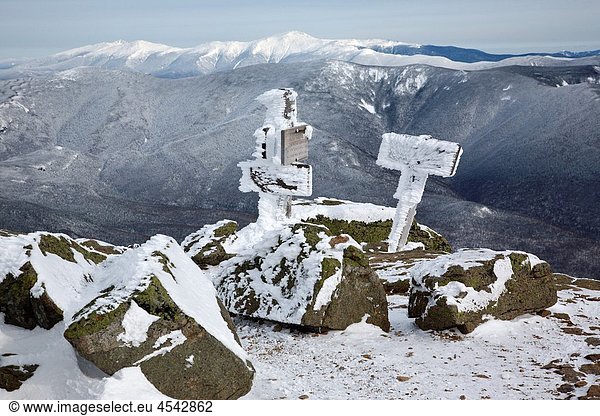 The summit of Mount Lafayette during the winter months in the White Mountains  New Hampshire USA