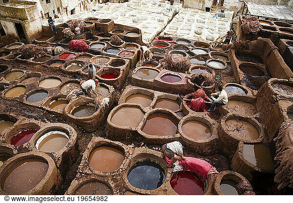 The tanneries souk at the Medina (old town). Fes el Bali  Fes. Morocco