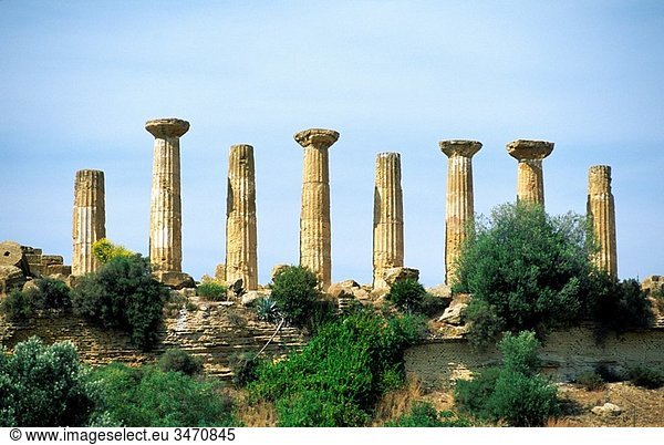 The Temple of Hercules in the ancient Greek Valley of Temples at Agrigento  Sicily  Italy