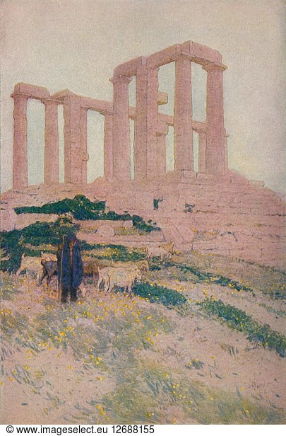 The Temple of Poseidon and Athene at Sunium  1913. Artist: Jules Guerin.