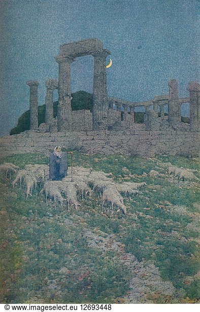 The Temple of Poseidon and Athene or Aegina  1913. Artist: Jules Guerin.