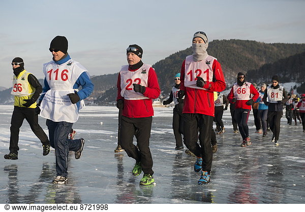 The 9th Lake Baikal Ice marathon Lake Baikal Irkutsk Oblast Siberia Russian Federation Eurasia