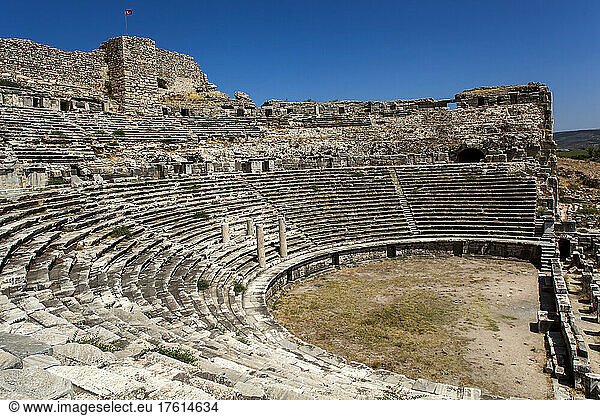The theatre in the ruins at Miletus  near Kusadasi  Turkey.; The ruins of Miletus  near Kusadasi  close to the Aegean coast  in western Anatolia  Turkey.