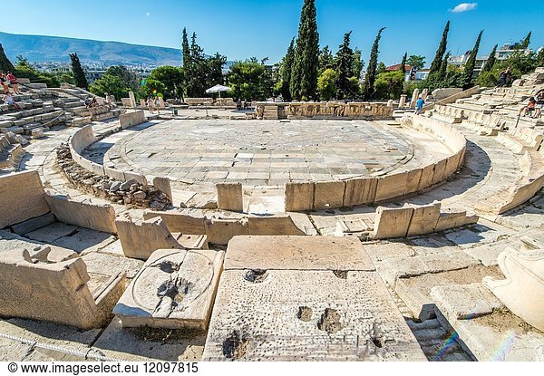 The Theatre of Dionysus Eleuthereus at the foot of the Athenian Acropolis in Greece.
