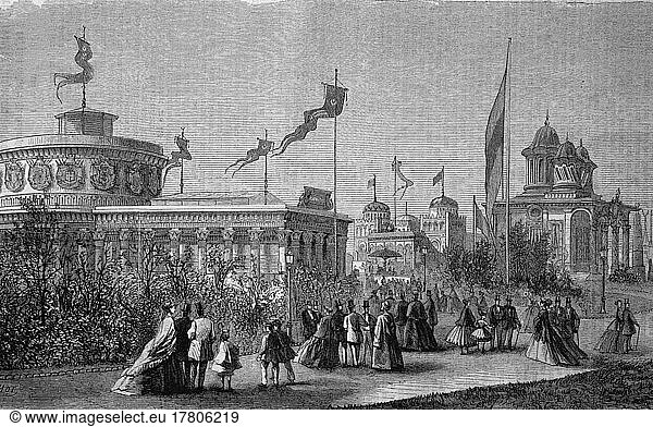 The third Paris World's Fair  called Exposition Universelle in French  took place from 1 May to 10 November 1878  here the pavilion of the Isthmus of Suez  Egypt  France  Historic  digitally restored reproduction of a 19th century original  Europe