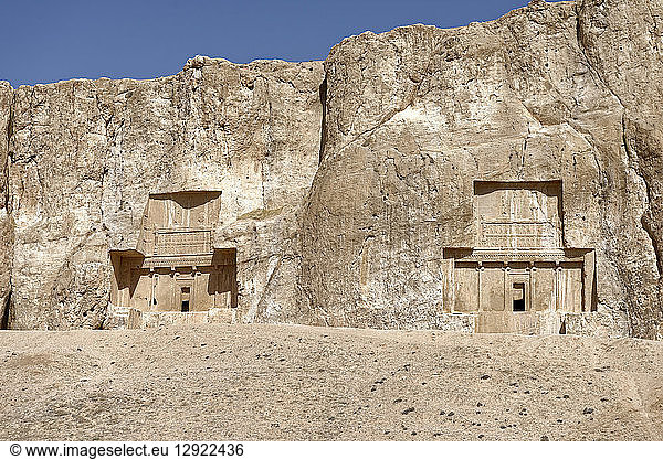 The tombs of Achaemenid kings at the historical Naqsh-e Rostam necropolis  Persepolis area  Iran  Middle East