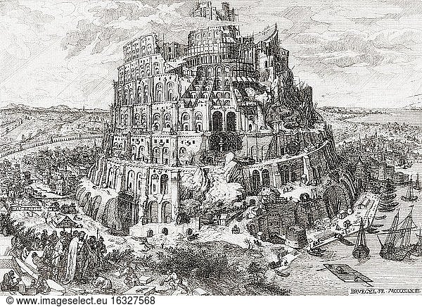 The tower of Babel. From an etching by Anton Joseph von Prenner  after a work by Pieter Bruegel the Elder.