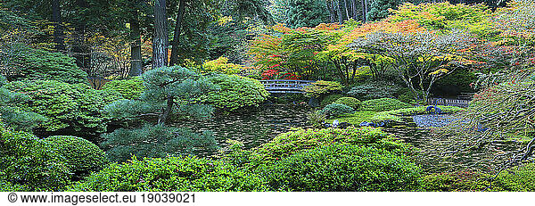 The tranquil Japanese Garden located in the west hills of the city of Portland  Oregon.