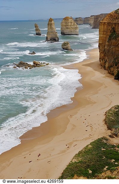 The Twelve Apostles is a collection of limestone stacks off the shore of the Port Campbell National Park  Coast of the Great Ocean Road  Victoria  Australia