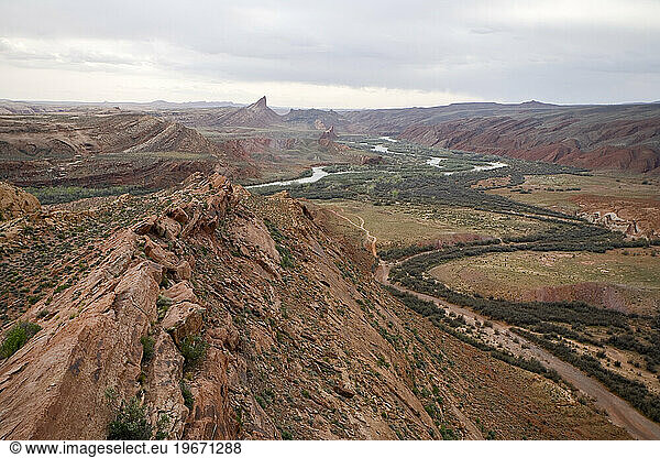 The view of Comb ridge looking South down onto the San Juan river  Utah.