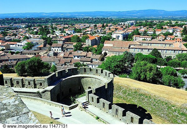 The view of the City from the Castle of the Earls  13th century. Carcassonne  Aude department  Region of Occitanie  France