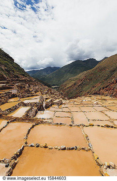 The view of the famous salt mines in Peru