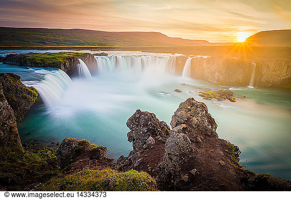 The waterfall of the Gods at sunset  Godafoss  Myvatn  Iceland  Polar Regions