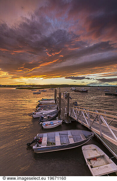 The wharf at Pine Point in Scarborough  Maine at sunset.