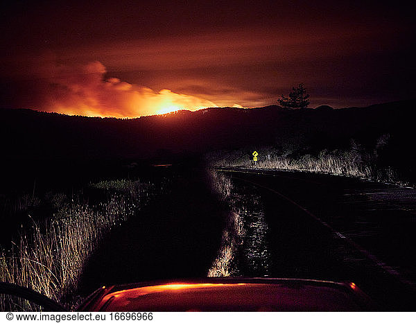 The Woodward fire burns in the point Reyes national seashore.