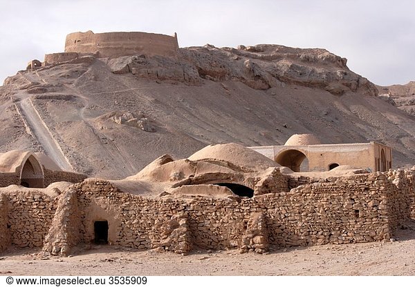 The Zoroastrian buildings at the base of the Silent Towers near Yazd  Iran
