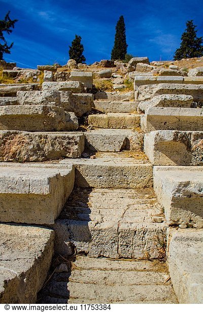 Theater of Dionysus Eleuthereus in Acropolis of Athens Greece. The Theatre of Dionysus Eleuthereus is a major theatre in Athens. Athens Central Athens. Greece