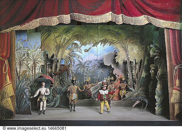 theatre  puppet theatre  marionettes  'Kasperl amongst the Savages'  Josef Leonhard Schmid Theatre  Munich  1859  Munich Stadtmuseum