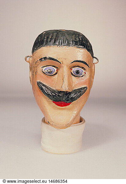 theatre  puppet theatre  marionettes  male head with moustache  South Germany  19th century  Stadtmuseum  Munich  figures  fine arts  handcraft  historic  historical  people  man  men