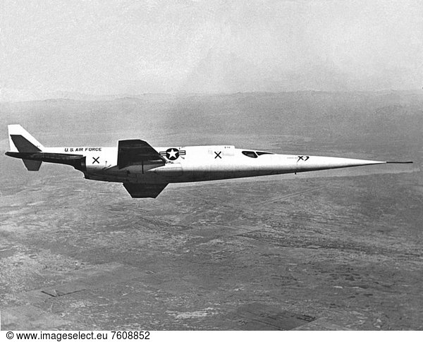 This in_flight NACA High_Speed Flight Station photograph of the X_3 Stiletto illustrates the aircraft’s long slender fuselage and the small wings. The X_3 Stiletto was a single_place jet aircraft with a slender fuselage and a long tapered nose  manufactured by the Douglas Aircraft Company. The X_3´s primary mission was to investigate the design features of an aircraft suitable for sustained supersonic speeds  which included the first use of titanium in major airframe components. It was delivered to the NACA High_Speed Flight Station in August of 1954 after some Douglas and Air Force evaluation testing.