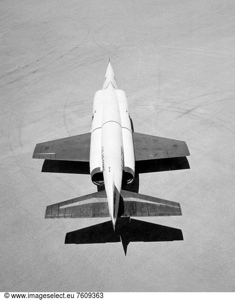 This NACA High_Speed Flight Station photograph shows a rear_view of the X_3 Stiletto research aircraft on the ramp at Edwards Air Force Base in 1954. The X_3 Stiletto was a single_place jet aircraft with a slender fuselage and a long tapered nose  manufactured by the Douglas Aircraft Company. The X_3´s primary mission was to investigate the design features of an aircraft suitable for sustained supersonic speeds  which included the first use of titanium in major airframe components. It was delivered to the NACA High_Speed Flight Station in August of 1954 after some Douglas and Air Force evaluation testing.