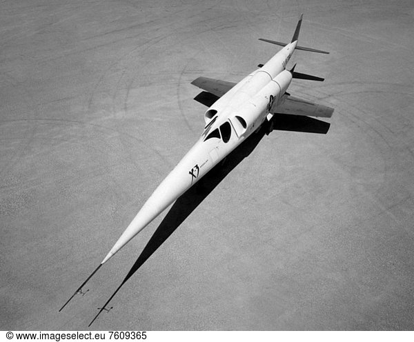 This NACA High_Speed Flight Station photograph shows a side_view of the X_3 Stiletto research aircraft on the ramp at Edwards Air Force Base in 1954. The X_3 Stiletto was a single_place jet aircraft with a slender fuselage and a long tapered nose  manufactured by the Douglas Aircraft Company. The X_3´s primary mission was to investigate the design features of an aircraft suitable for sustained supersonic speeds  which included the first use of titanium in major airframe components. It was delivered to the NACA High_Speed Flight Station in August of 1954 after some Douglas and Air Force evaluation testing.