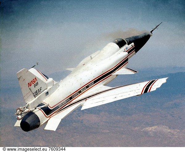 This photo shows the X_29 during a 1991 research flight. Smoke generators in the nose of the aircraft were used to help researchers see the behavior of the air flowing over the aircraft. The smoke here is demonstrating forebody vortex flow at a high angle of attack. Angle of attack  or high alpha  refers to the angle of an aircraft´s body and wings relative to its actual flight path.The tufts that can be seen in this photo attached to the fuselage and wings of the X_29 were also used to help researchers visualize the air flow over the plane.