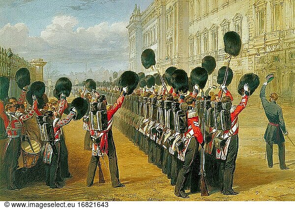 Thomas George Housman - the Farewell to the Scots Fusilier Guards at Buckingham Palace - British School - 19th Century.