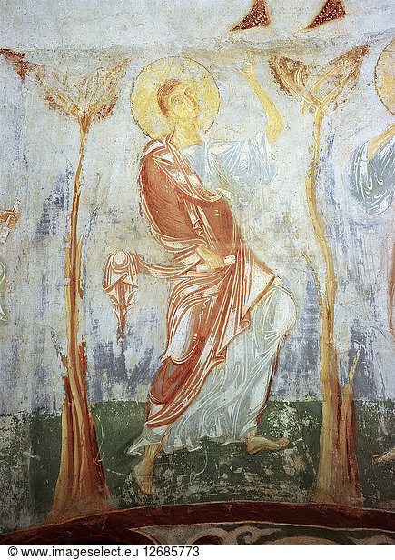 Thomas the Apostle. Fresco of the St. Georges Church  Staraya Ladoga  12th century.