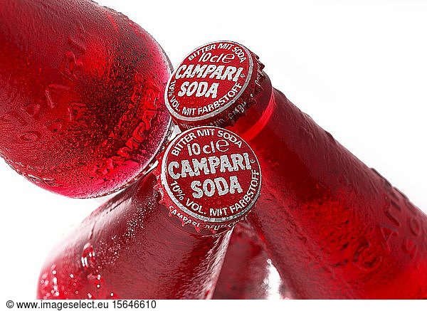 Three Campari soda bottles  cutout  studio shot  Germany  Europe