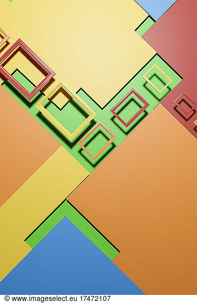Three dimensional abstract background of colorful frames and rectangles