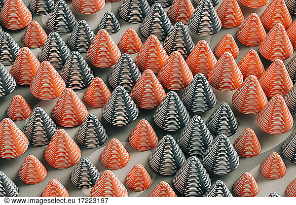 Three dimensional pattern of gray and red cones