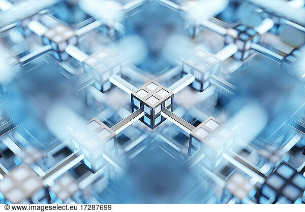 Three dimensional pattern of interconnected cubes forming computer network