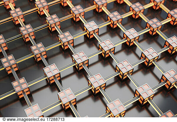 Three dimensional pattern of interconnected cubes forming computer network