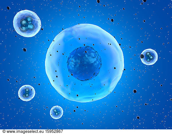 Three dimensional render of blue stem cells