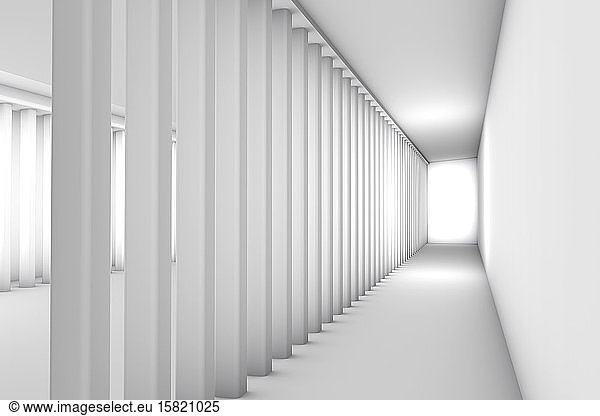 Three dimensional render of bright futuristic interior