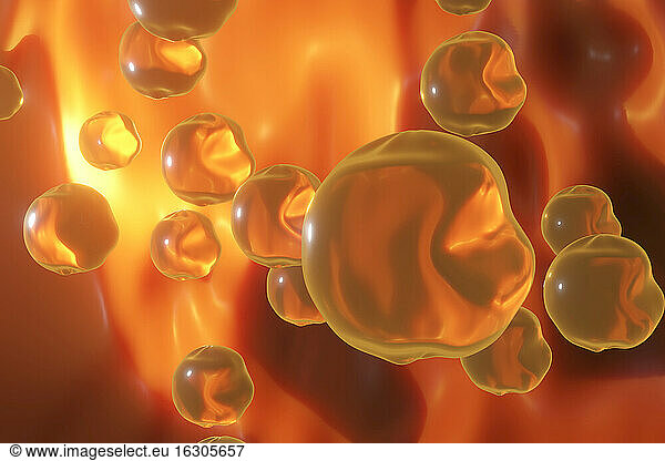 Three dimensional render of cholesterol floating in human body