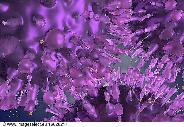 Three dimensional render of COVID-19 cells