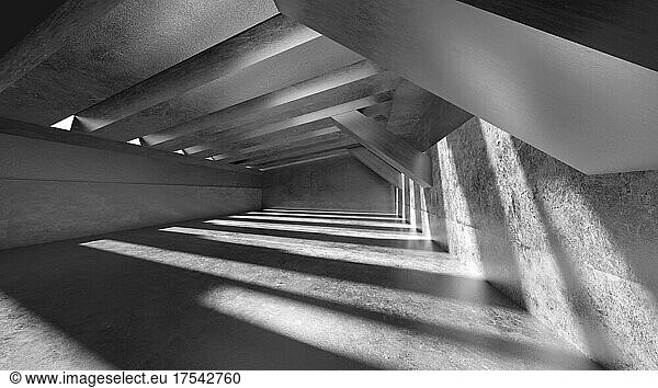 Three dimensional render of empty concrete corridor