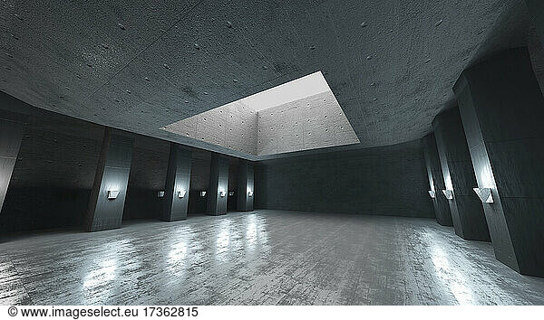 Three dimensional render of empty concrete hallway
