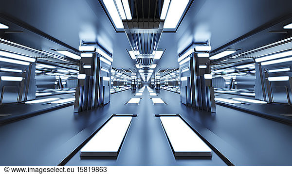 Three dimensional render of futuristic interior