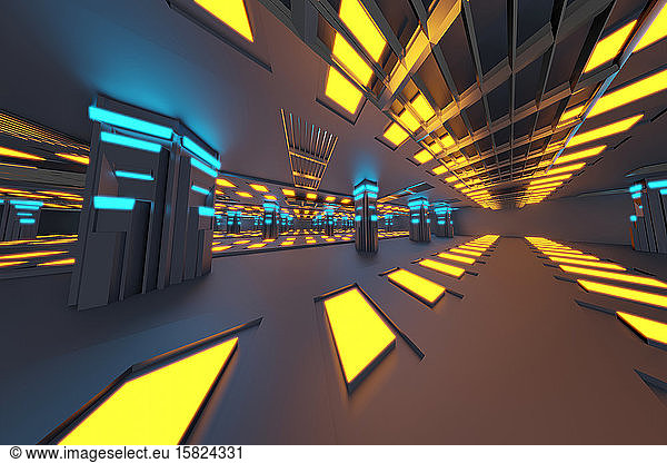 Three dimensional render of futuristic interior