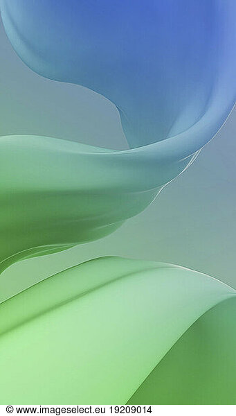Three dimensional render of green and blue smooth curvy fabric
