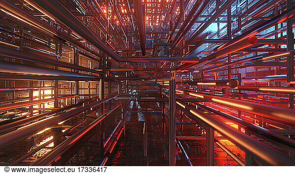 Three dimensional render of heavy industrial pipeline