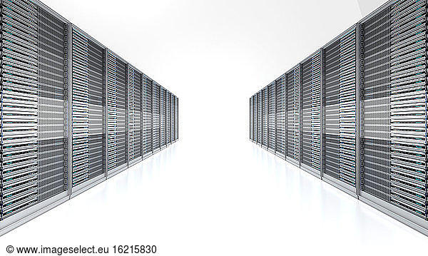 Three dimensional render of modern server room