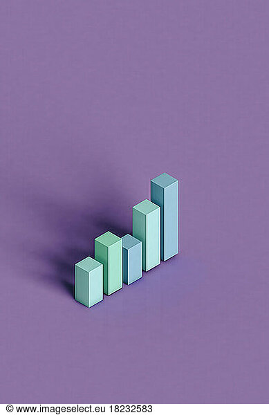 Three dimensional render of pastel colored bar graph