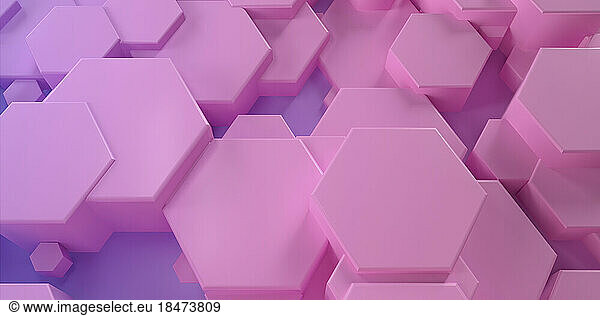 Three dimensional render of pink colored hexagons